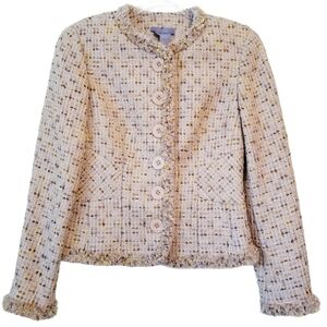 Eccoci | Women's Cream Tweed, Wool and Mohair Blend Jacket Blazer (Size 4)